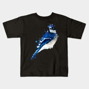 Dramabite Watercolor blue jay bird artistic animal painting Kids T-Shirt